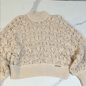 ZIMMERMANN Crochet Cream Turtle Neck Knit Wool Sweater